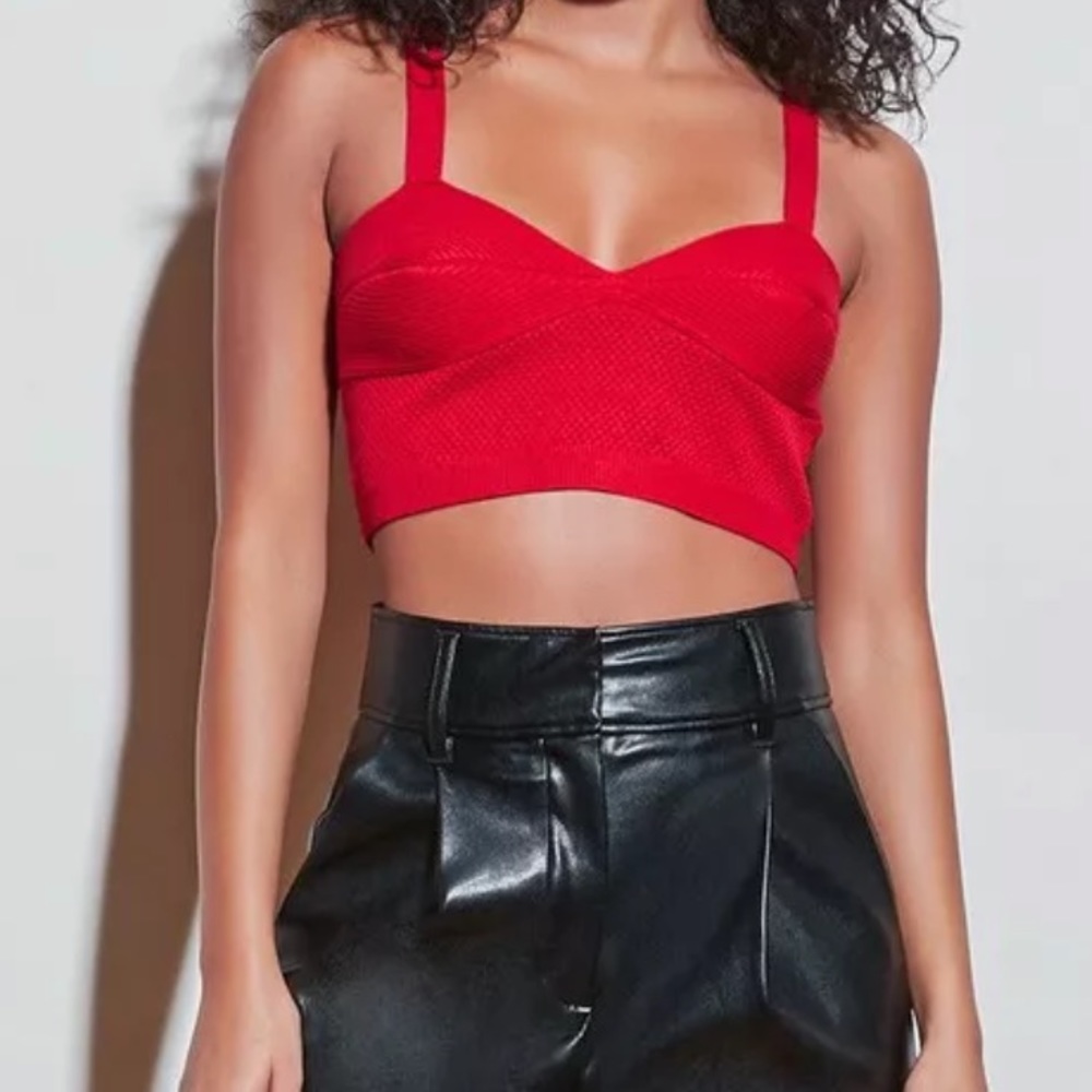 Red caged cut out summer crop top back zip